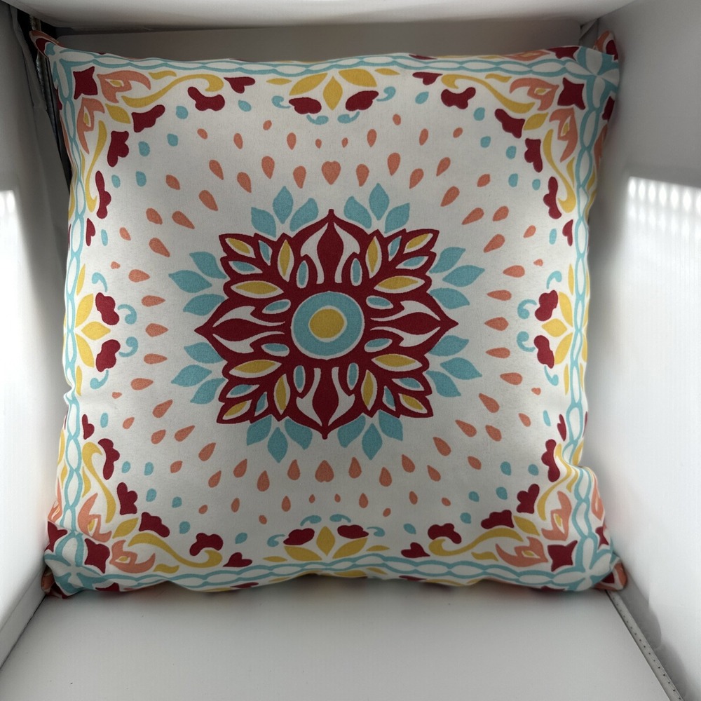 Boho Outdoor Throw Pillow 16 x 16 Waterproof